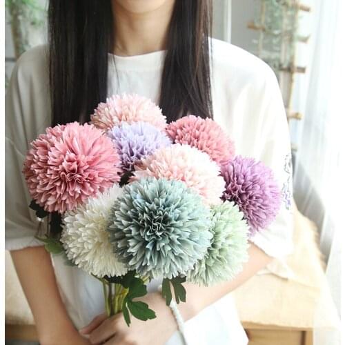 Fake flower pompom Silk Flowers For DIY Home Desktop Dandelion Bouquet Hydrangea Artificial Flowers Party Wedding Decor Props