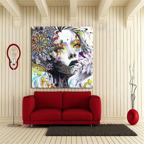 JQHYART Modern Wall Art Girl With Flowers Oil Painting abstract Prints Painting On Canvas No Frame Home Decor Pictures