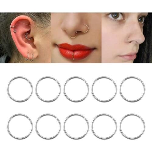10PCS 18G Stainless Steel Fake Nose Ring Septum Hoop Rings Flexible Lip Helix Cartilage Tragus Earrings Piercing Jewelry 10mm