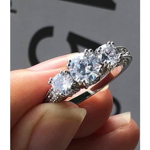 Cute Romantic Crystal White Round Zircon Ring Fashion Silver Color Wedding Rings For Women Promise Love Engagement Finger Ring