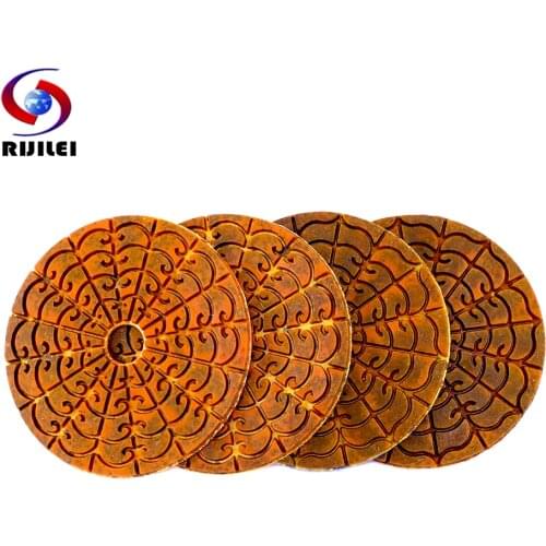 RIJILEI 4PCS 4 Inch Super Diamond Polishing Pads Copper Metal Bond Wet Polishing Pad for Granite Marble Stone Grinding Disc