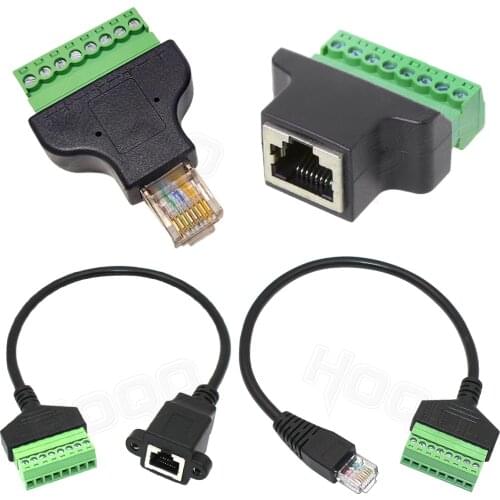 Rj45 to screw terminal Block 8p connector ethernet rj45 Male Female to 8 pin screw terminal network adapter cable for CCTV DVR