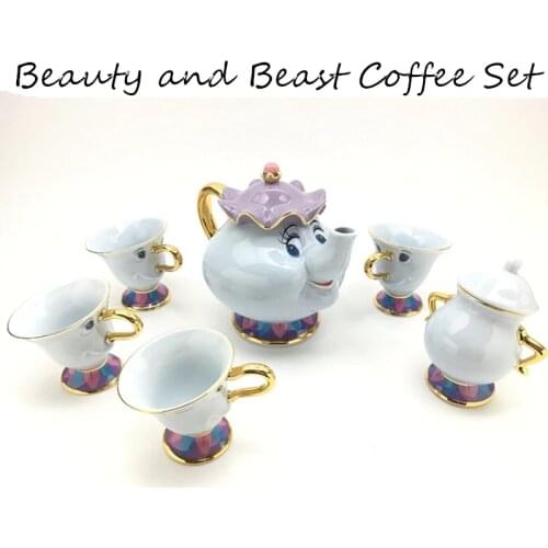 Cartoon Beauty And The Beast Coffee Pot Cup Sugar Set Creative Kettle Mug Mrs Potts Chip 18K Goldplated Friend Gift