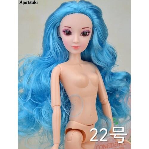 Doll Head with Blue Hair + 12 Jointed Naked Body Dollhouse Accessories for 1/6 Doll Make up 3D Real Eyes for BJD Dolls Kids Toy