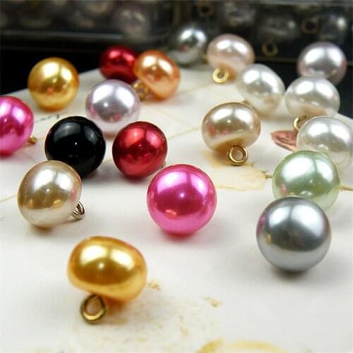 20pcs 10mm Small Pearl Half Resin Dome Cap Copper Base Buttons for Crafting Sewing Scarpbooking Scarf and Clothes