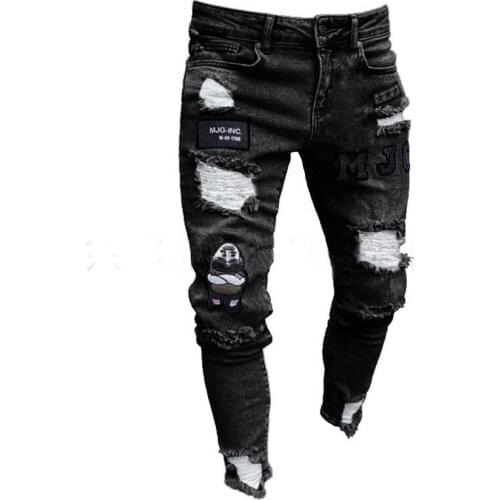 Fashion Mens New Ripped Skinny Jeans Destroyed Frayed Slim Fit Denim Trousers Pants