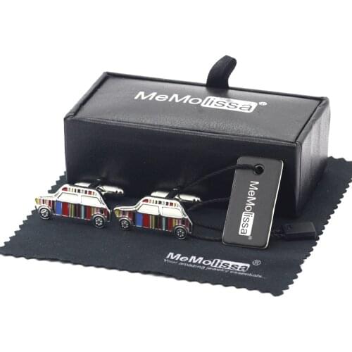 MeMolissa Display Box Color Stripes Car Design Cufflinks Mens Business Shirt Cuff Button Party Cufflinks Free Tag & Wipe Cloth