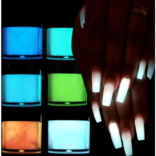 6Boxes Neon Nail Powder Luminous Phosphor Acrylic Pigment Powder Set For Design Glow In Dark Extended Nails Accessories RK390091
