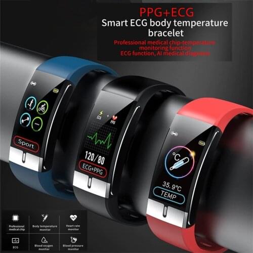 2020 New E66 Body Temperature ECG PPG Smart Bracelet Fitness Tracker Heart Rate Monitor Al Medical Diagnosis Sports Smart Watch