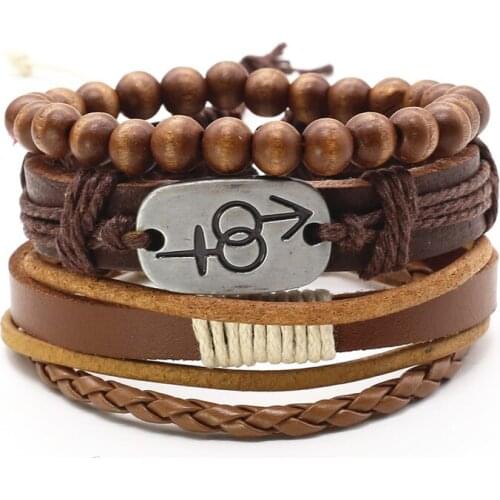 New Arrival Punk Wrap Cuff Charm Bead Genuine Women Leather Bracelets Men Jewelry Bangles Accessories 3pcs 1 Set Wholesale