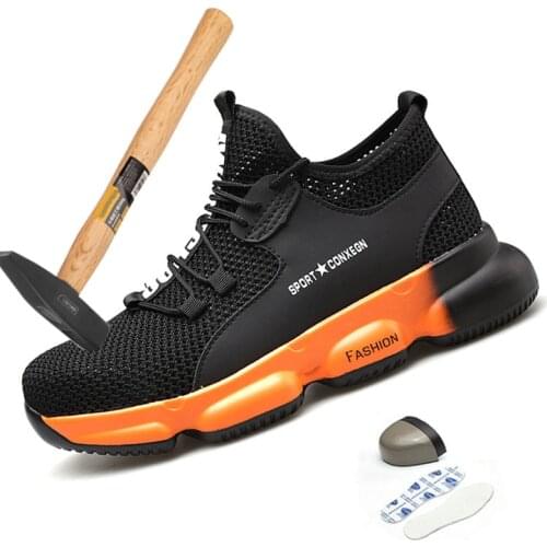 QZ25 Office Ankle Boots Men shoes Spring Air Mesh Steel Toe Cap Anti-Smash Kevlar Stab Resistance Casual Work Safety Sneakers