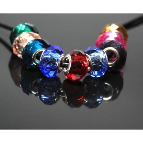Wholesale 50 PCS 9*14 mm European Big Hole Beads faceted Glass Lampwork Crystal Beads for Jewelry Making DIY Charm Bracelet