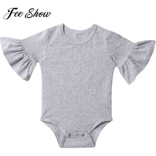 Autumn Newborn Baby Girls Romper Fashion Flare Sleeves Solid Jumpsuit Cotton Infant Bodysuit Toddler Kids Causal Clothes