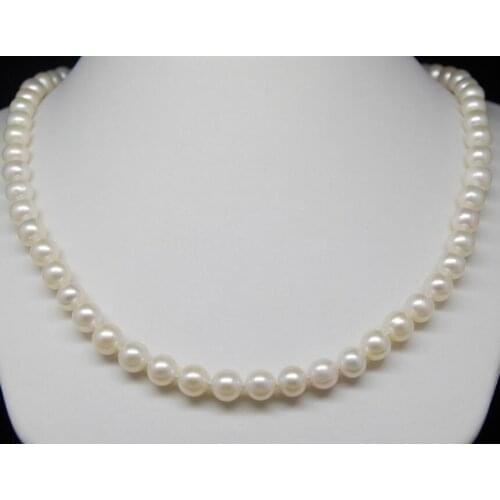 New Design Fine AAA+ 7.5-8 mm White Akoya Pearl Necklaces 16" 925silver Gold Clasp