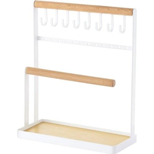 Jewelry Stand Holder, Necklace Hanging Wooden Ring Organizer Earring Tray, Rings & Watches on Desk Tabletop