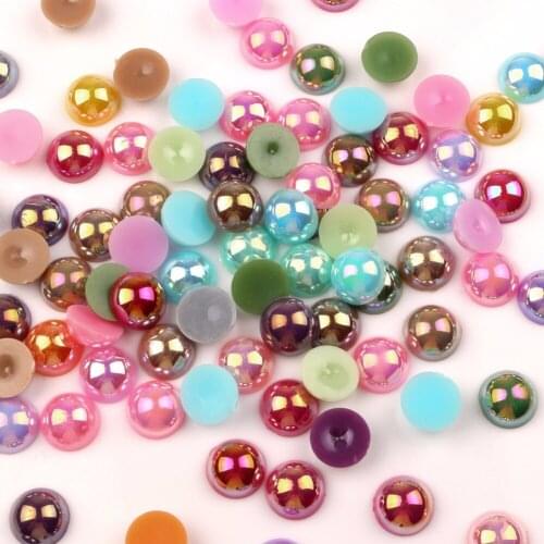 100pcs 12mm Mixed AB Color Half Round Pearl Beads Craft FlatBack Cabochon Embellishments For Scrapbooking DIY Accessories