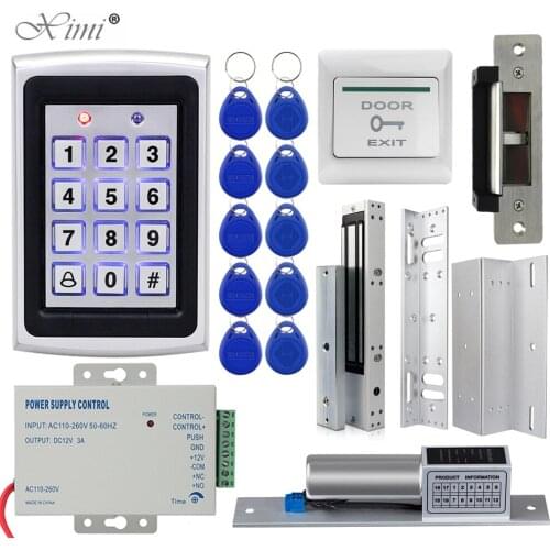 Hands Door Access Control System Kit RFID Keypad + Power Supply + Electric 180KG Magnetic Lock Strike Door Locks for Home
