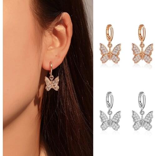 New womens earrings fashion zircon butterfly dangle earrings for women animal sweet colorful drop earrings girls jewelry