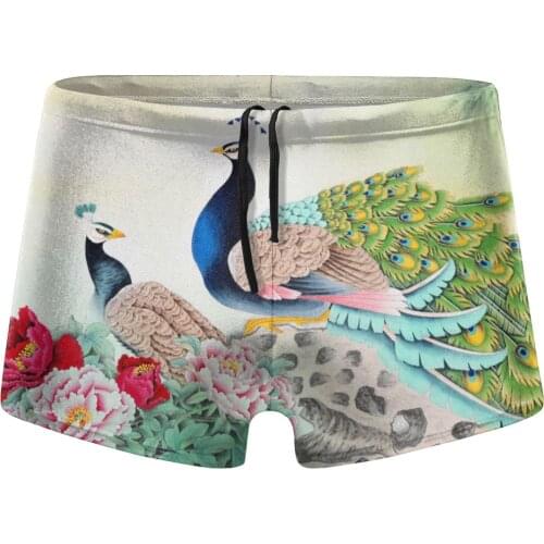 Europe Size Peacock Swimming Pants Speed Dry Man Swimming Trunks Swimsuit Stretch Beach surfing Shorts