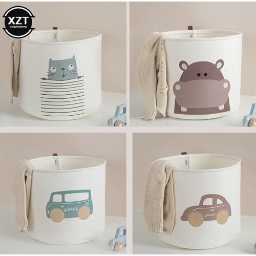 Foldable Toy Storage Bucket Baby Laundry Basket Cute Cartoon Car Picnic Dirty Clothes Basket Box Canvas Organizer Cartoon Animal