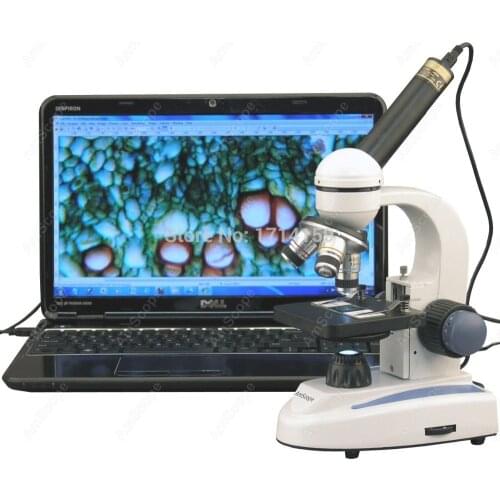 Student-AmScope Supplies 40X-1000X Biology Science Metal Glass Student Microscope with USB Digital Camera