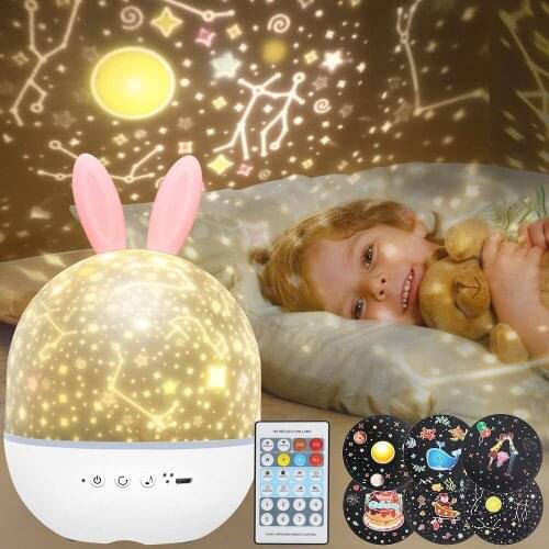 LED Lamp Kids Night Light Musical Projector Rechargeable Rotating Starry Sky Display High Resolution Projector Remote Control