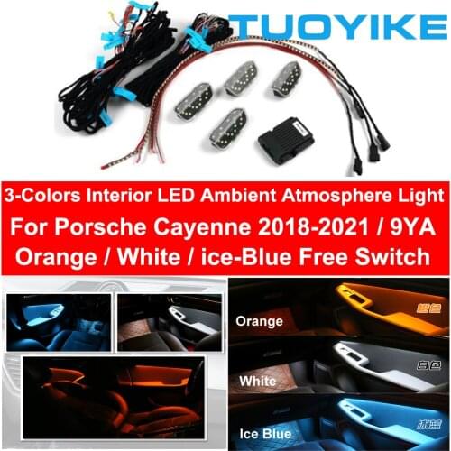 Car Interior Decorative LED Ambient Doors Light Stripes Foot Atmosphere 3-Tri-Colors For Porsche Cayenne Macan 2015-2020 16 17