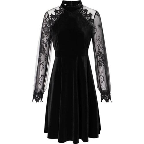Spring 2020 Fashion Women Mini Dess Elegant Velour Lace Embroidery Long Sleeve Ladies Dresses Sexy Club Vestidos Streetwear