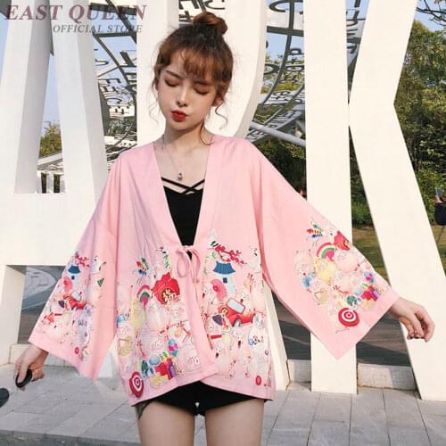 Japanese Kimono For Girls Boho Long Shirt Female Tunic Sunscreen Cardigan Traditional Japanese Clothes Yukata Haori AA4884