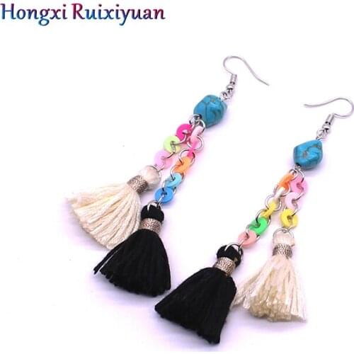 Jewelry Tassel earrings Bohemian 5-color clay natural stone earrings Ethnic style handmade earrings ladies earrings gift