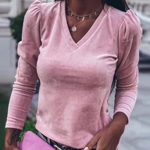 Women T Shirt Thin Velvet Pullovers Tops Spring Autumn Long Sleeve Tshirt V Neck Bottoming Slim T-shirt 2021