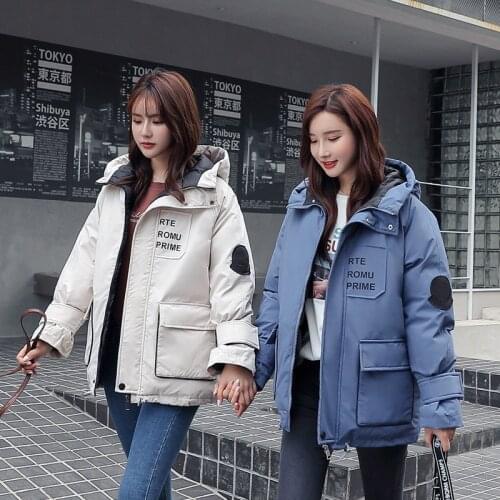 2021 New Winter Jacket Women Two Big Pockets Hooded Female Cotton Padded Outwear Winter Coat Womens Loose Parkas
