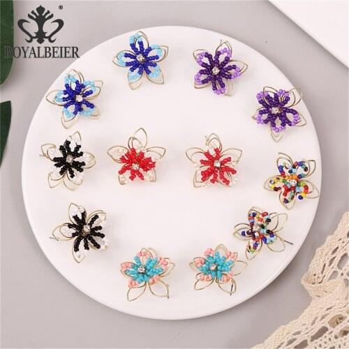 Royalbeier Women Handwoven bohemian Flower Bead Drop Earrings Vintage Gradient Color Long Tassel Earrings New Fashion Jewelry