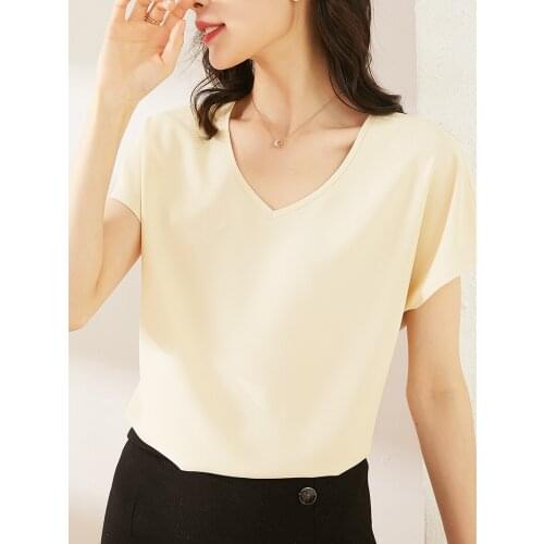 2021New Summer Womens T-Shirts Short Sleeve V-Neck Bottoming Multi Colors Casual Solid Female Loose Tops Tee