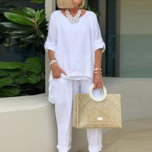 2021 Autumn Casual Solid Loose Two Piece Women Sets Elegant Round Neck Long Sleeve And Long Pant Suits Female Homewear Outfits