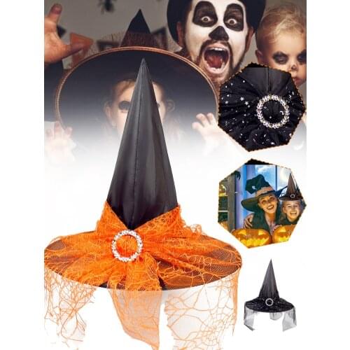 Witch Hat Girls Boys Cosplay Halloween Costume Orange/Black Cosplay Wide Brim Hat for Halloween Party