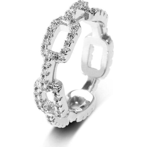 2021 New Silver Color Chain Ring With Bling Zircon Stone Rings For Women Wedding Engagement Fashion Jewelry