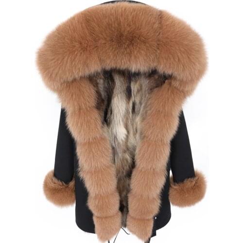 Maomaokong New Fox Fur Collar Womens Clothing Hair Sleeve Parker Detachable Raccoon Fur Liner Mid-Length Coat Female Coat Winte