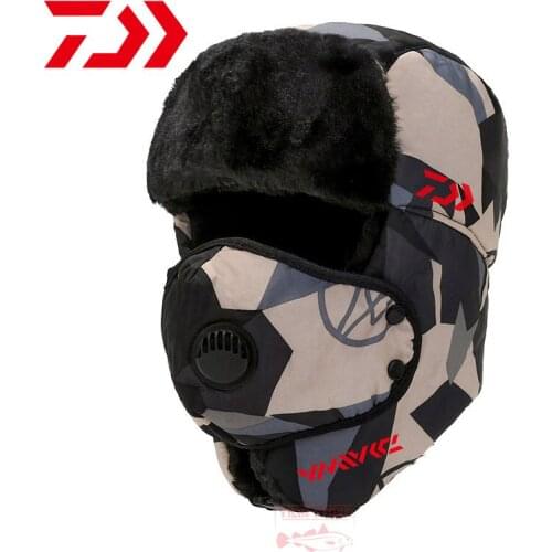 Daiwa Camouflage Fishing Hat Winter Men Windproof Soft Ski Ear Hat Outdoor Riding Face Protection Cold Ear Protection Warm Hat