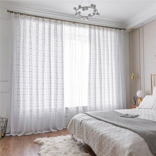 1pcs Nordic Retro Light-transmitting Hollow Curtain Crochet Hook Flower Village Style Fabric Window Screen Bay Window Curtain