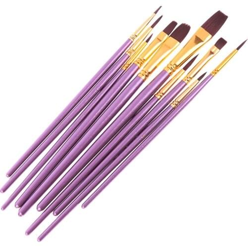 10pcs/set Blue Purple Artist Paint Brush Set Nylon Hair Watercolor Acrylic Oil Painting Brushes Drawing Art Supplie