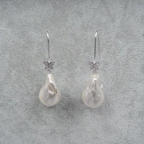 100% nature freshwater baroque pearl earring with 925 silver hook -- AAA 21-40mm big baroque Pearl