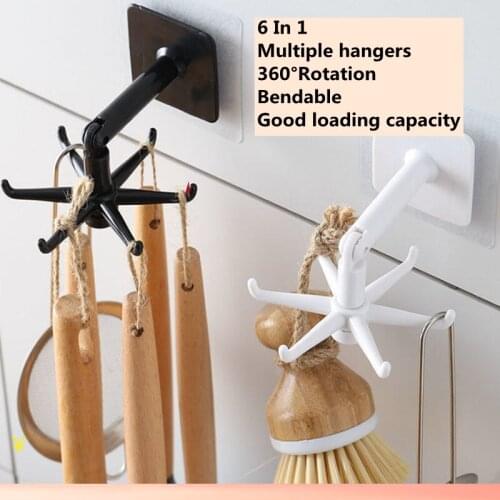 2 Pieces Multiple-Use Hangers 360 Degree Rotation for Kitchen Bathroom Home Wall Door Towel Self Adhesive Hooks Accessories Rack