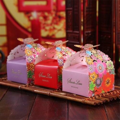 200pcs New Wedding Candy Boxes Small Butterfly Colorful Candy Package Purple Pink Butterfly Birthday Gift Packing Paper Boxes