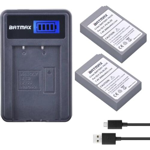 2000mAh 2Pcs BLS-5 BLS5 BLS50 Battery + LCD USB Charger for Olympus PEN E-PL2,E-PL5,E-PL6,E-PL7,E-PM2,E-M10,E-M10 II,Stylus1