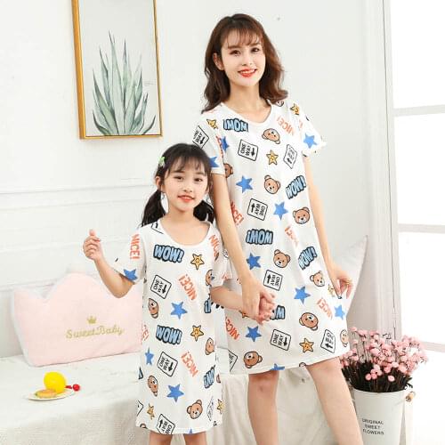 2021 Summer Girls Nightdress Clothes Summer Cartoon Nightgown Children Clothing Short Sleeved Pajamas Dress Kids Homewear