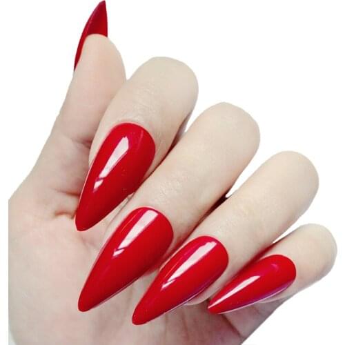 24Pcs Shiny Artificial Fake Nails Tip Long Stiletto False Nails Lady Fingernails For Design Manicure Tools