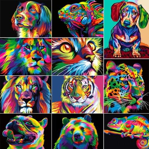 Diy 5D Full Square/Round Diamond Painting Color Animal Lion Tiger Cat Cross Stitch Diamond Inlaid Embroidery Home Decoration