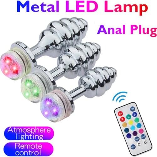 Anal Plug Metal Butt Plug Led Wireless Remote Control Atmosphere Lamp Lightting Adults BDSM Women Gay Accessories No Vibrator