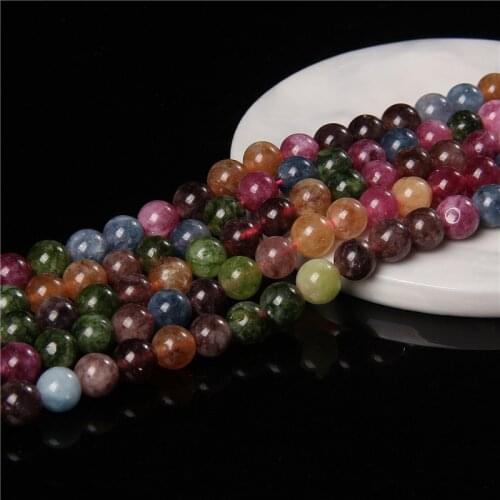 Natural Stone Beads Tourmaline 6/8/10MM Loose Chalcedony Beads for Jewelry Making Necklace DIY Bracelet Accessories 15'' Strand